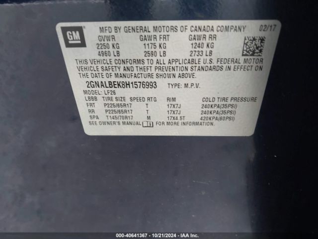 Photo 8 VIN: 2GNALBEK8H1576993 - CHEVROLET EQUINOX 