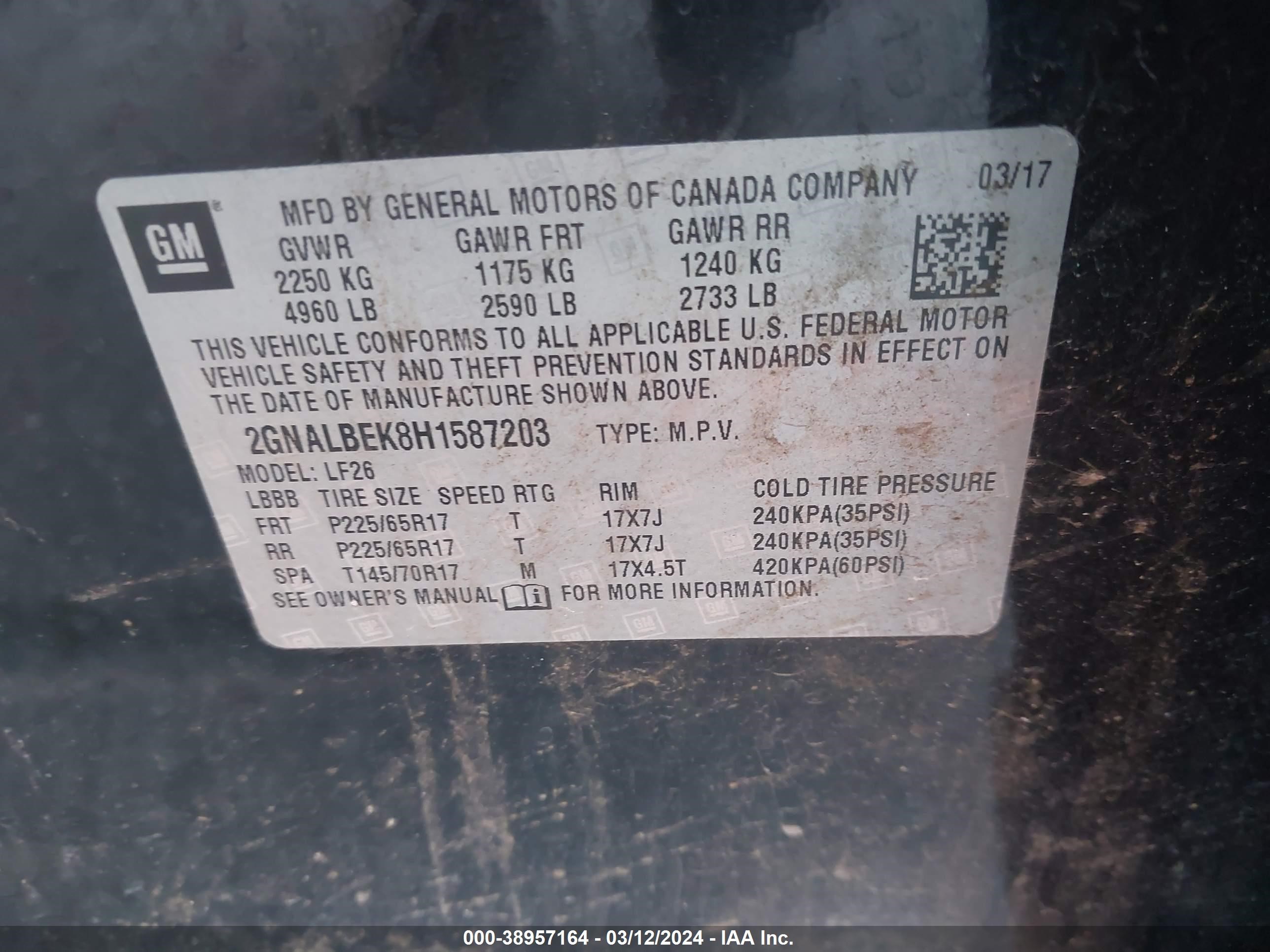 Photo 8 VIN: 2GNALBEK8H1587203 - CHEVROLET EQUINOX 