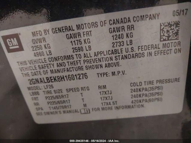 Photo 8 VIN: 2GNALBEK8H1601276 - CHEVROLET EQUINOX 