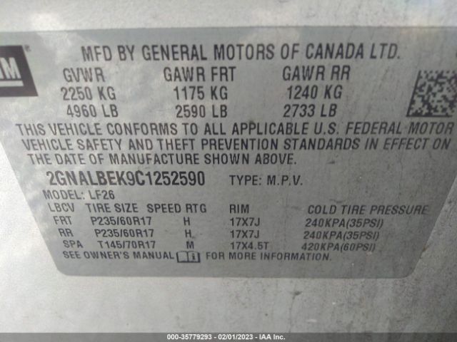 Photo 8 VIN: 2GNALBEK9C1252590 - CHEVROLET EQUINOX 