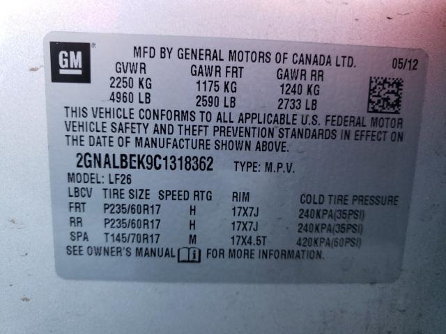 Photo 9 VIN: 2GNALBEK9C1318362 - CHEVROLET EQUINOX LS 