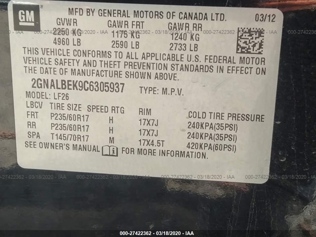 Photo 8 VIN: 2GNALBEK9C6305937 - CHEVROLET EQUINOX 