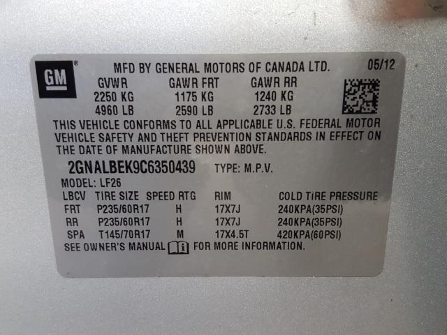 Photo 9 VIN: 2GNALBEK9C6350439 - CHEVROLET EQUINOX LS 