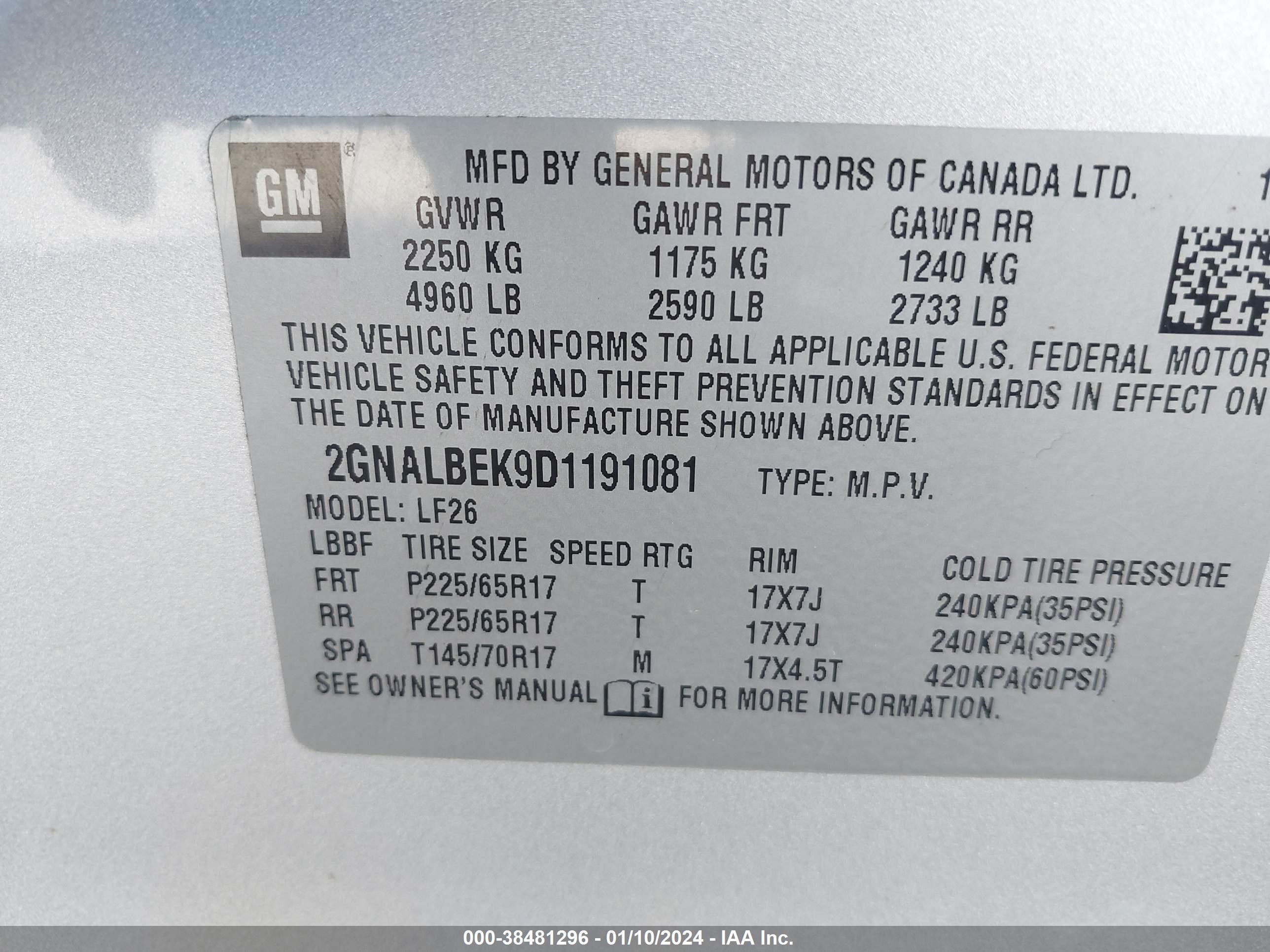 Photo 8 VIN: 2GNALBEK9D1191081 - CHEVROLET EQUINOX 