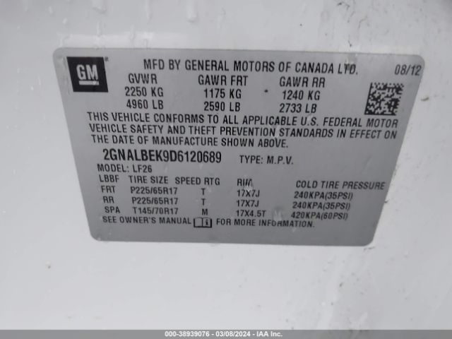 Photo 8 VIN: 2GNALBEK9D6120689 - CHEVROLET EQUINOX 