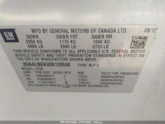 Photo 8 VIN: 2GNALBEK9D6128646 - CHEVROLET EQUINOX 