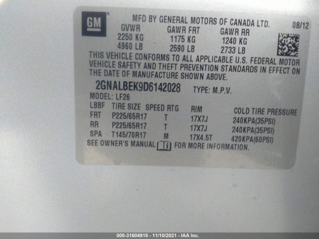 Photo 8 VIN: 2GNALBEK9D6142028 - CHEVROLET EQUINOX 