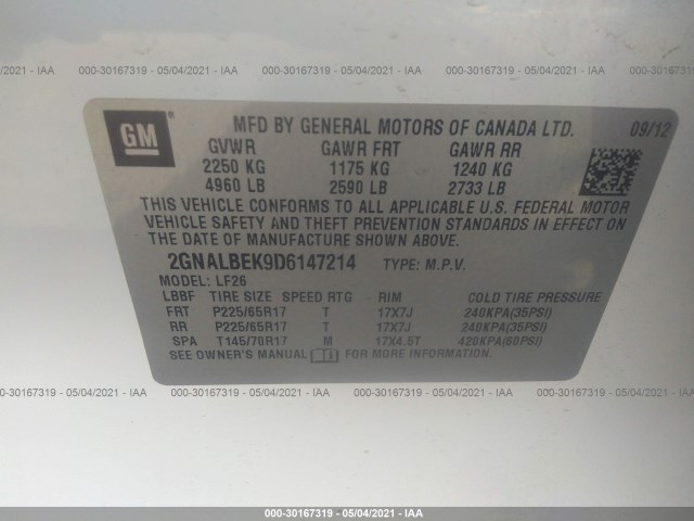 Photo 8 VIN: 2GNALBEK9D6147214 - CHEVROLET EQUINOX 