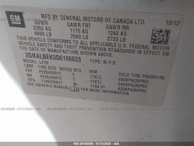 Photo 8 VIN: 2GNALBEK9D6186823 - CHEVROLET EQUINOX 