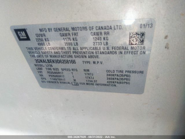 Photo 8 VIN: 2GNALBEK9D6258166 - CHEVROLET EQUINOX 