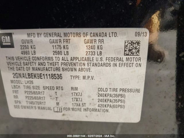 Photo 8 VIN: 2GNALBEK9E1118536 - CHEVROLET EQUINOX 