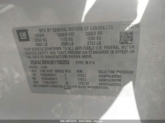 Photo 8 VIN: 2GNALBEK9E1156252 - CHEVROLET EQUINOX 