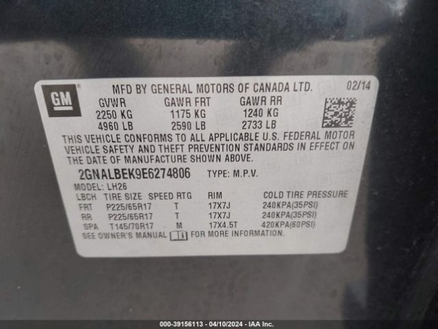 Photo 8 VIN: 2GNALBEK9E6274806 - CHEVROLET EQUINOX 