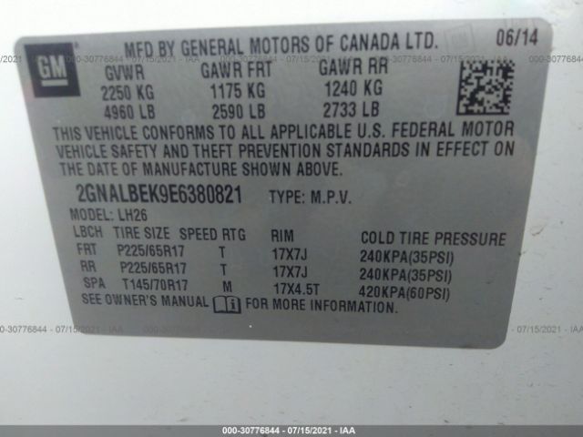 Photo 8 VIN: 2GNALBEK9E6380821 - CHEVROLET EQUINOX 