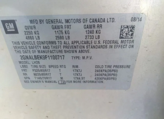 Photo 8 VIN: 2GNALBEK9F1100717 - CHEVROLET EQUINOX 