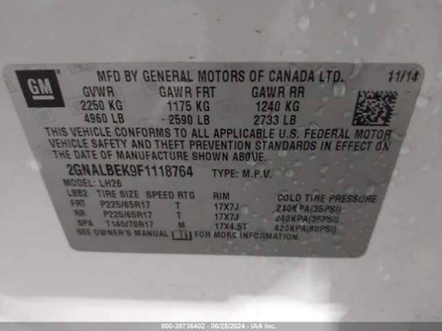 Photo 8 VIN: 2GNALBEK9F1118764 - CHEVROLET EQUINOX 