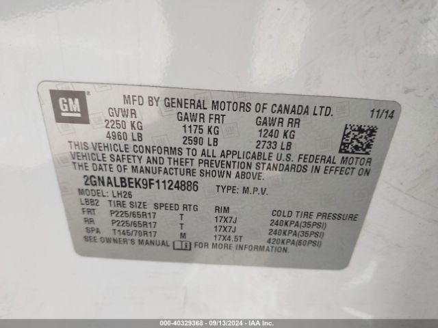 Photo 8 VIN: 2GNALBEK9F1124886 - CHEVROLET EQUINOX 