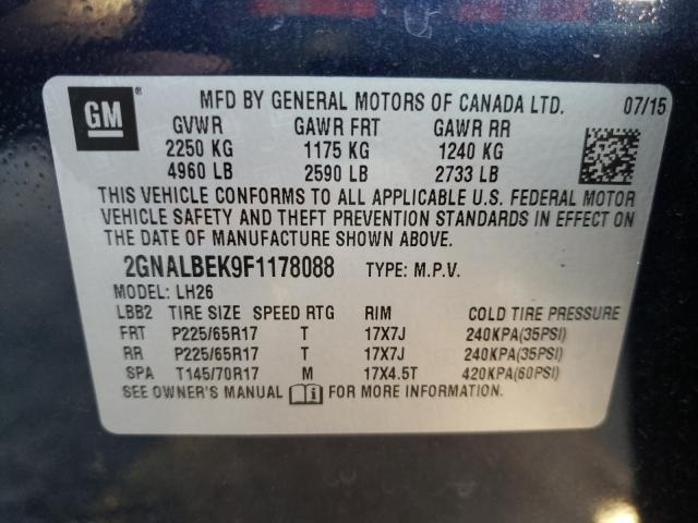 Photo 9 VIN: 2GNALBEK9F1178088 - CHEVROLET EQUINOX LT 