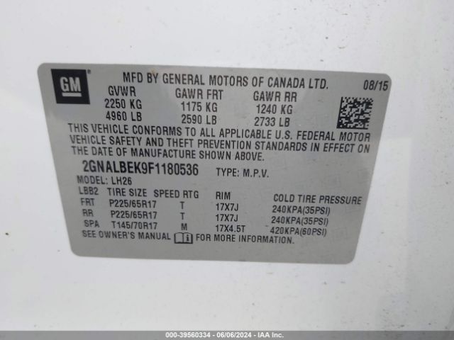 Photo 8 VIN: 2GNALBEK9F1180536 - CHEVROLET EQUINOX 