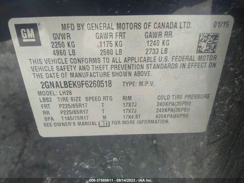 Photo 8 VIN: 2GNALBEK9F6260518 - CHEVROLET EQUINOX 