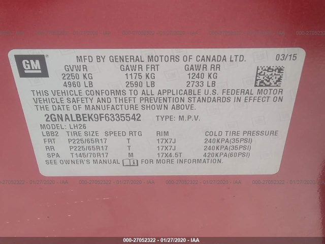 Photo 8 VIN: 2GNALBEK9F6335542 - CHEVROLET EQUINOX 