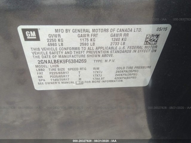 Photo 8 VIN: 2GNALBEK9F6384269 - CHEVROLET EQUINOX 