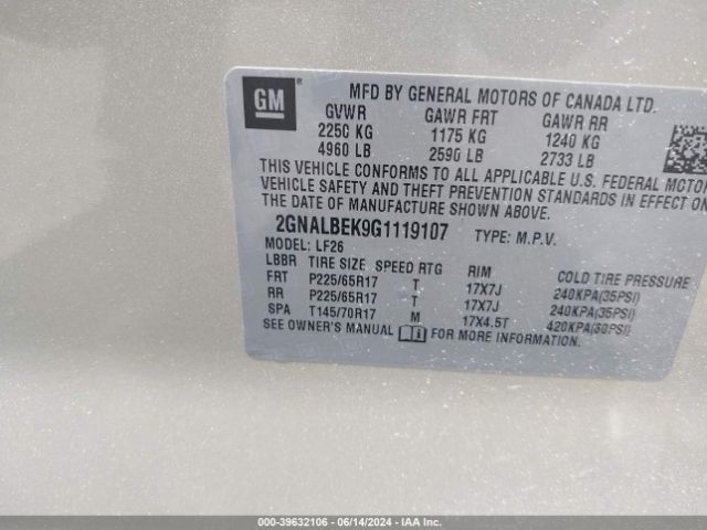 Photo 8 VIN: 2GNALBEK9G1119107 - CHEVROLET EQUINOX 