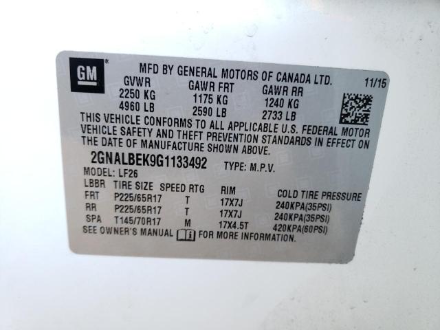 Photo 9 VIN: 2GNALBEK9G1133492 - CHEVROLET EQUINOX LS 