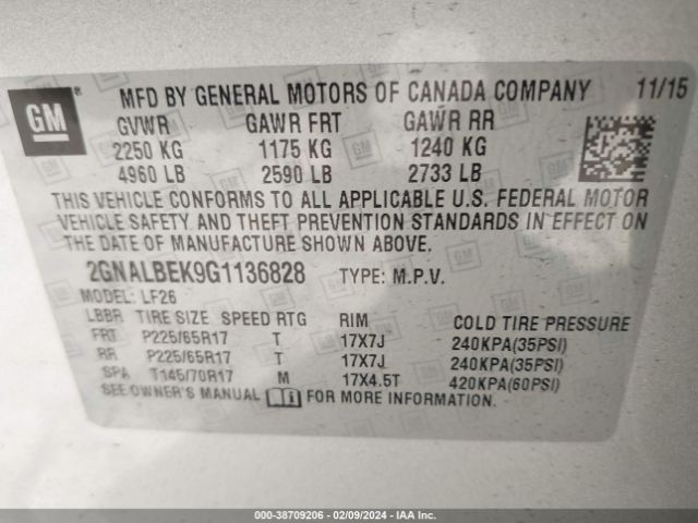 Photo 8 VIN: 2GNALBEK9G1136828 - CHEVROLET EQUINOX 