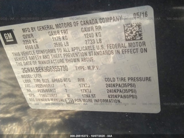 Photo 6 VIN: 2GNALBEK9G6355730 - CHEVROLET EQUINOX 