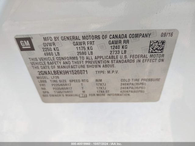 Photo 8 VIN: 2GNALBEK9H1526071 - CHEVROLET EQUINOX 