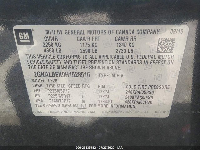 Photo 8 VIN: 2GNALBEK9H1528516 - CHEVROLET EQUINOX 