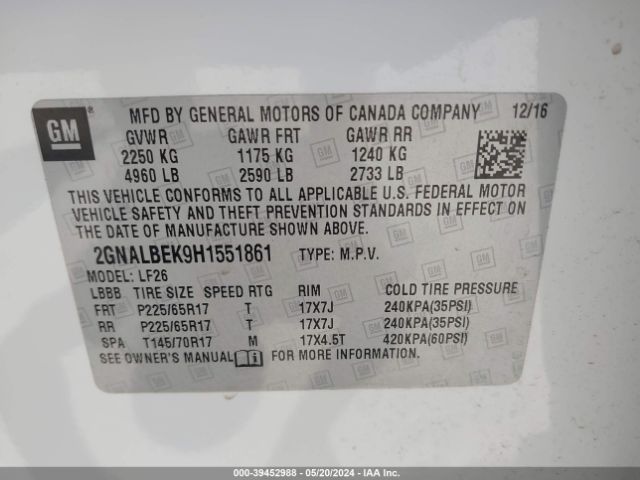 Photo 8 VIN: 2GNALBEK9H1551861 - CHEVROLET EQUINOX 