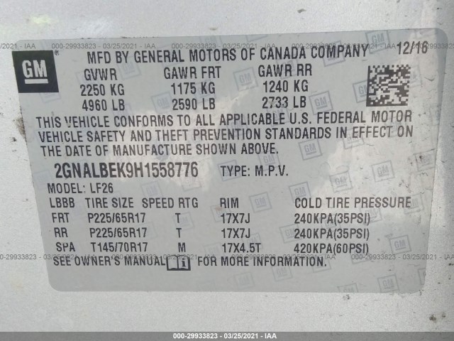 Photo 8 VIN: 2GNALBEK9H1558776 - CHEVROLET EQUINOX 