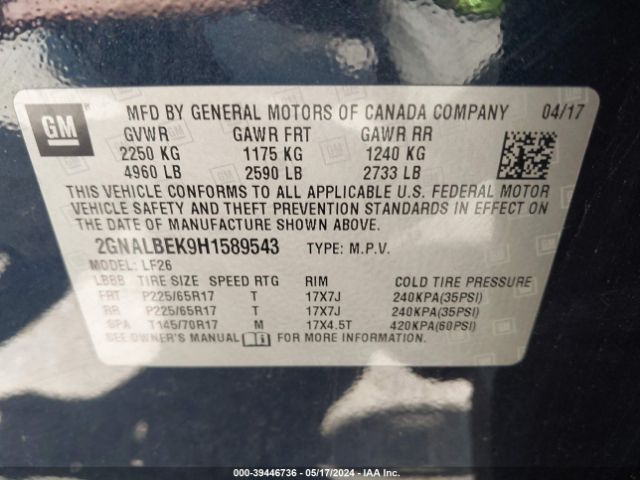 Photo 8 VIN: 2GNALBEK9H1589543 - CHEVROLET EQUINOX 