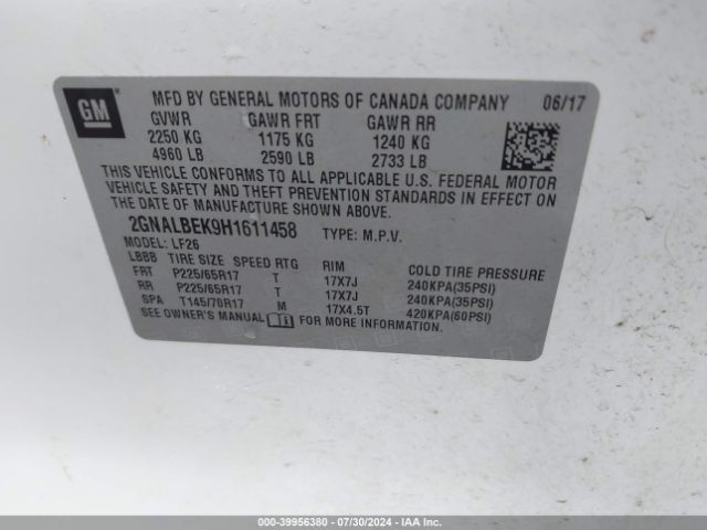 Photo 8 VIN: 2GNALBEK9H1611458 - CHEVROLET EQUINOX 