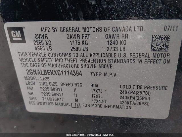 Photo 8 VIN: 2GNALBEKXC1114394 - CHEVROLET EQUINOX 