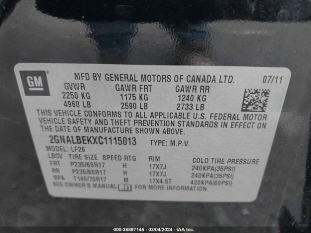 Photo 8 VIN: 2GNALBEKXC1115013 - CHEVROLET EQUINOX 