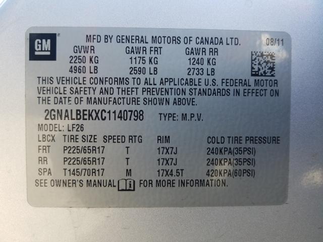 Photo 9 VIN: 2GNALBEKXC1140798 - CHEVROLET EQUINOX LS 