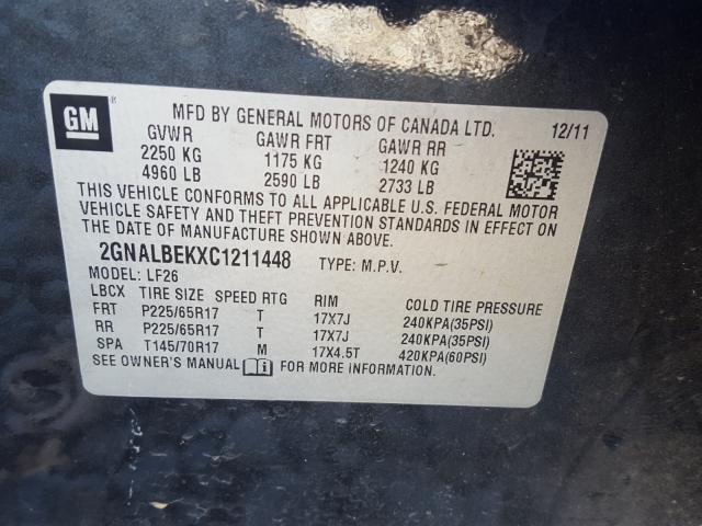 Photo 9 VIN: 2GNALBEKXC1211448 - CHEVROLET EQUINOX LS 