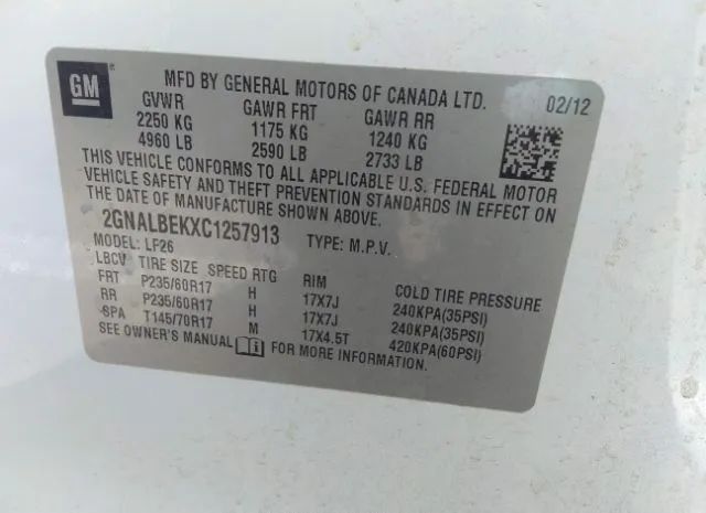 Photo 8 VIN: 2GNALBEKXC1257913 - CHEVROLET EQUINOX 