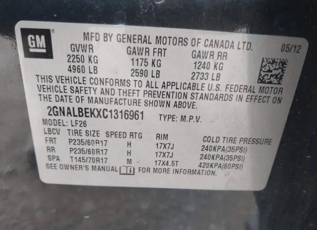 Photo 8 VIN: 2GNALBEKXC1316961 - CHEVROLET EQUINOX 