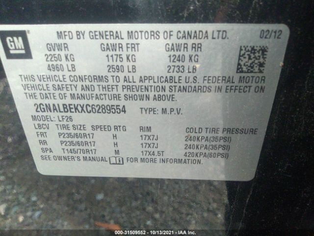 Photo 8 VIN: 2GNALBEKXC6289554 - CHEVROLET EQUINOX 