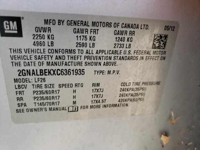 Photo 9 VIN: 2GNALBEKXC6361935 - CHEVROLET EQUINOX LS 