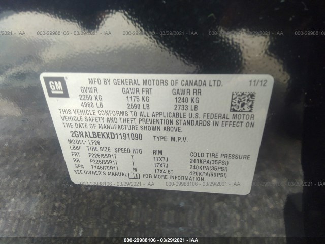 Photo 8 VIN: 2GNALBEKXD1191090 - CHEVROLET EQUINOX 