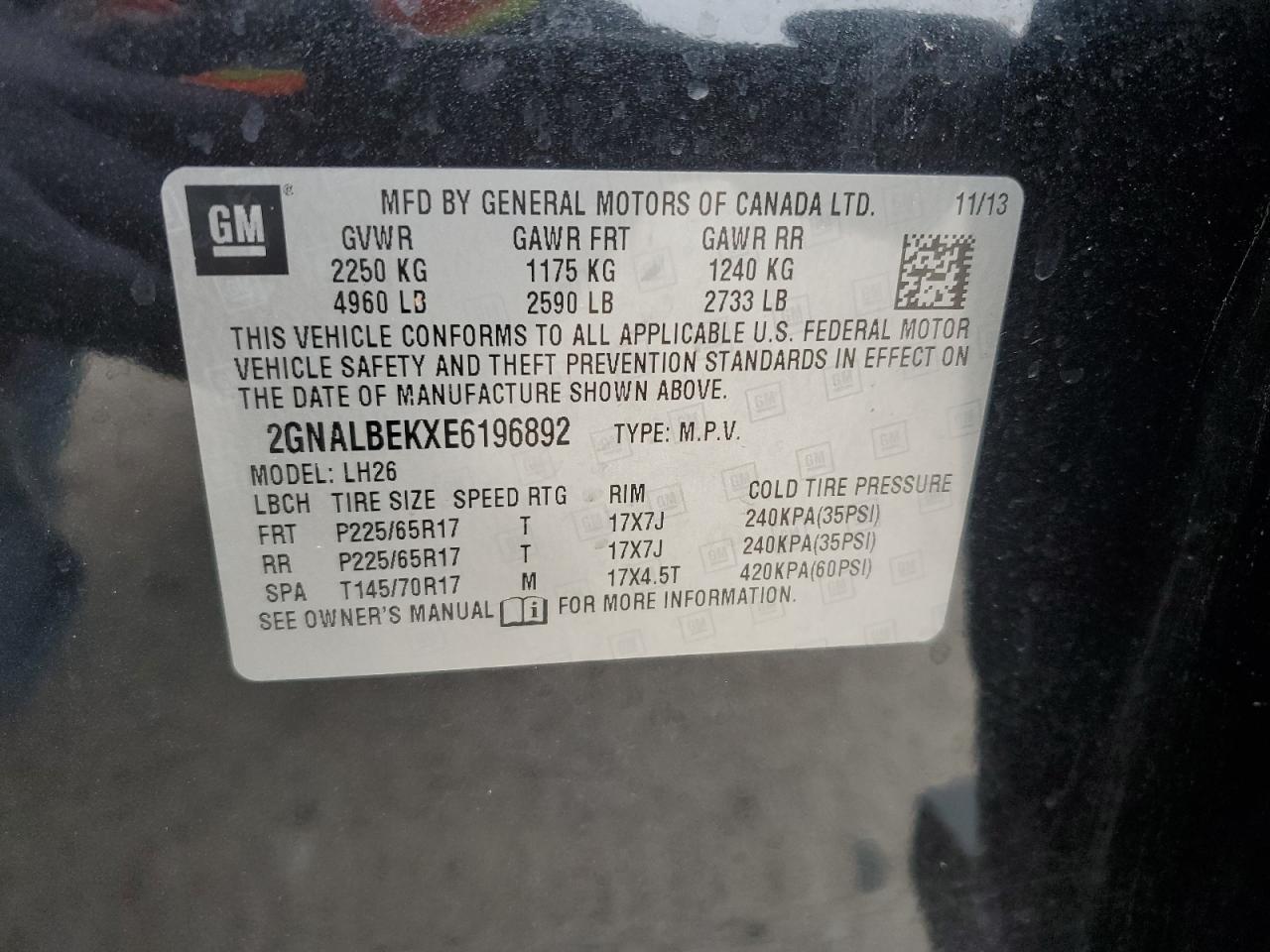 Photo 12 VIN: 2GNALBEKXE6196892 - CHEVROLET EQUINOX 