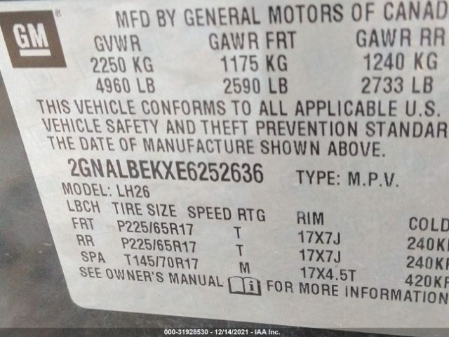 Photo 8 VIN: 2GNALBEKXE6252636 - CHEVROLET EQUINOX 