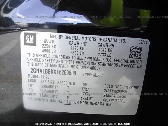 Photo 8 VIN: 2GNALBEKXE6269808 - CHEVROLET EQUINOX 