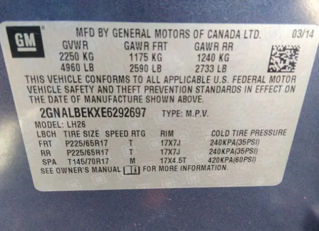 Photo 8 VIN: 2GNALBEKXE6292697 - CHEVROLET EQUINOX 