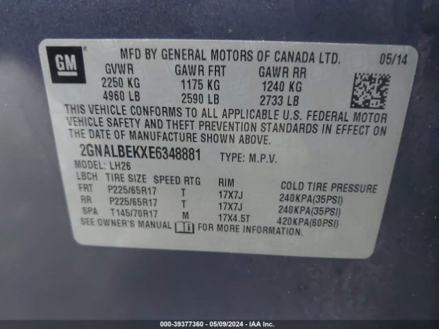 Photo 8 VIN: 2GNALBEKXE6348881 - CHEVROLET EQUINOX 